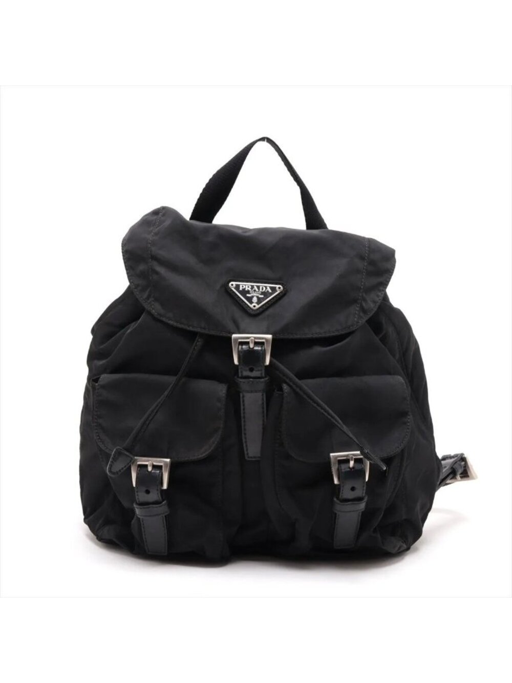 Prada Tessuto Nylon Triangle Logo Leather Backpack Shoulder Bag